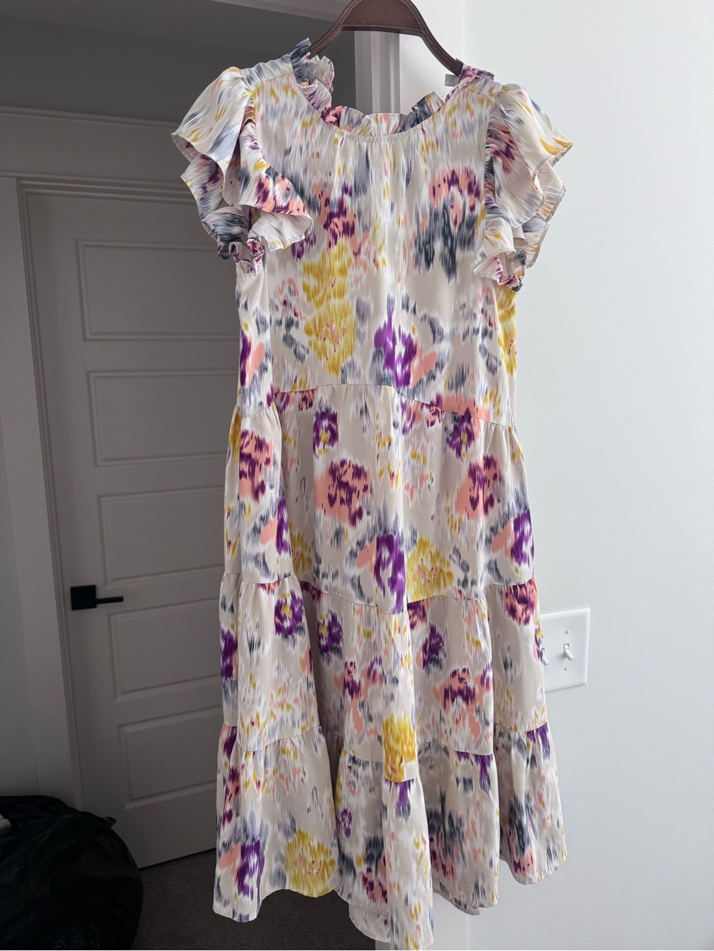Pinch Floral Tiered Ruffle Dress - White with Purple, Yellow, Pink, Gray